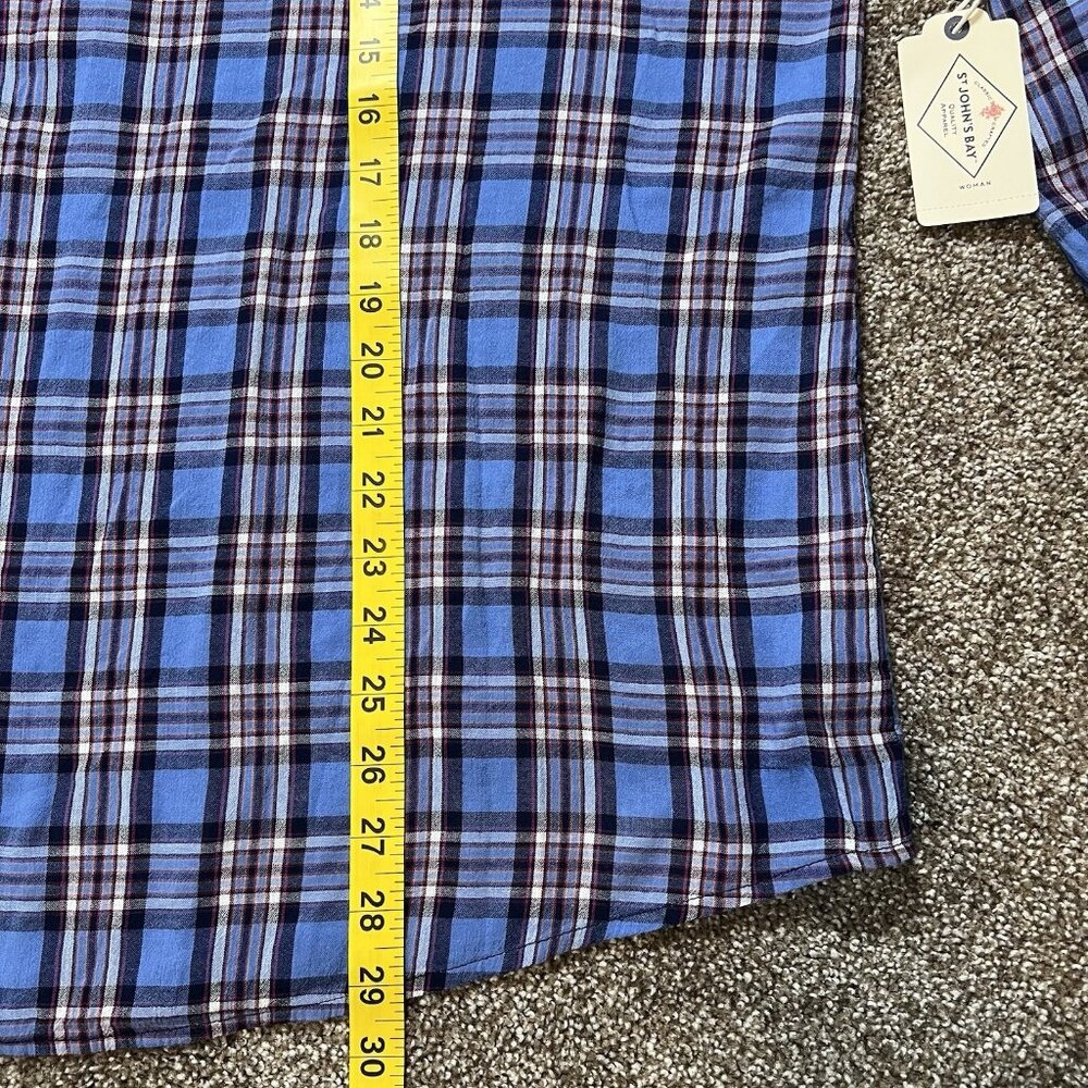 St John's Bay Women’s Shirt Plus Size 3X Blue Check Off Shoulder Blouse NWT - Picture 7 of 10